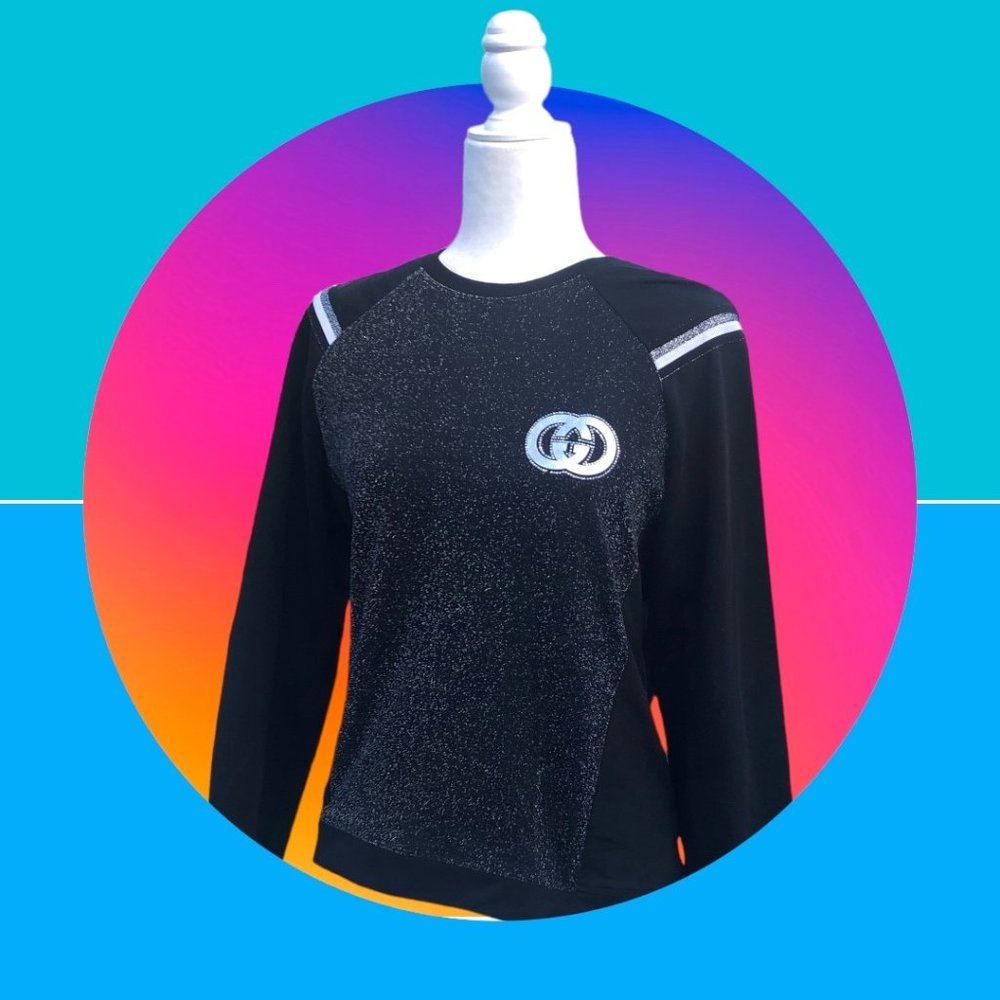 Pierre Balmingo Paris Trendy Split Shirttail Raglan Sleeve Black Sweatshirt Sz L
